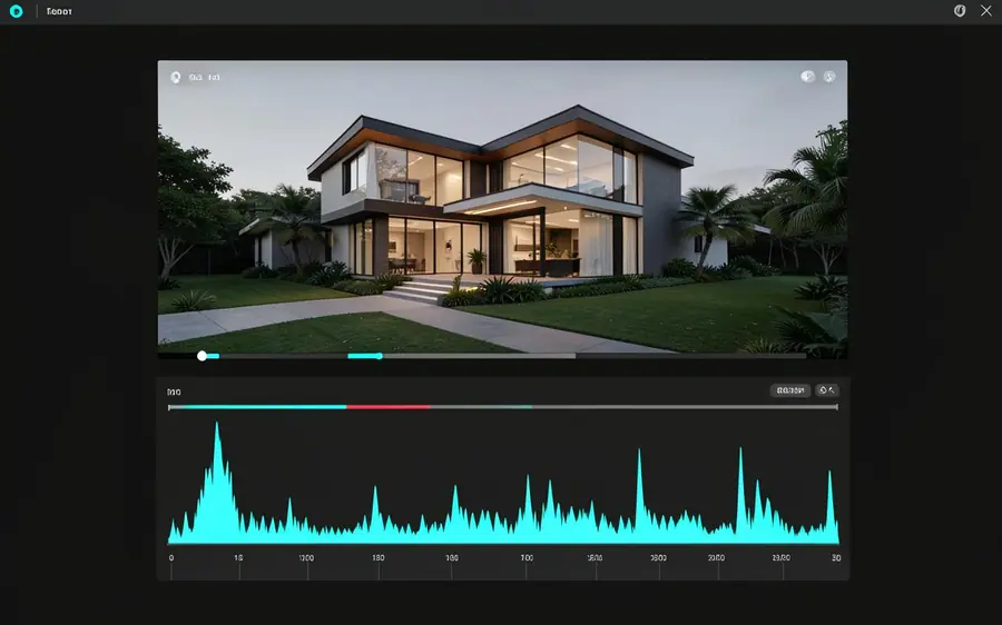 Edição de vídeo imobiliário com linha do tempo e prévia da cena